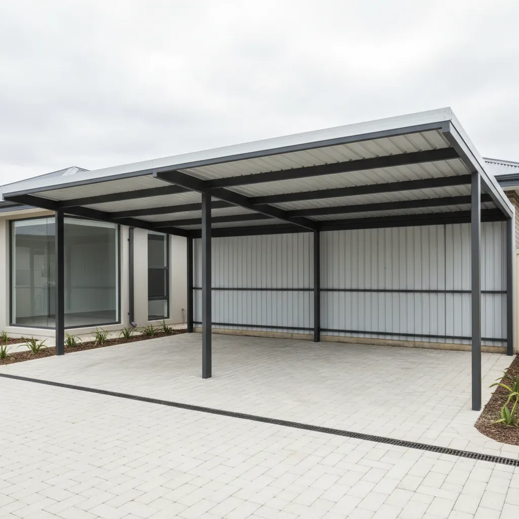 Hochwertiger Doppelcarport aus Aluminium und Stahl mit modernem Design in Wohnlage