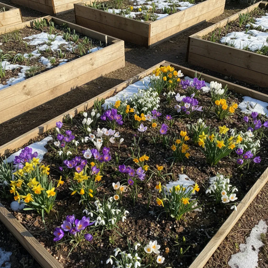 Frühlingsblüher wie Krokusse und Narzissen im März-Garten – beliebte Pflanzen für Gartenarbeit im Frühling