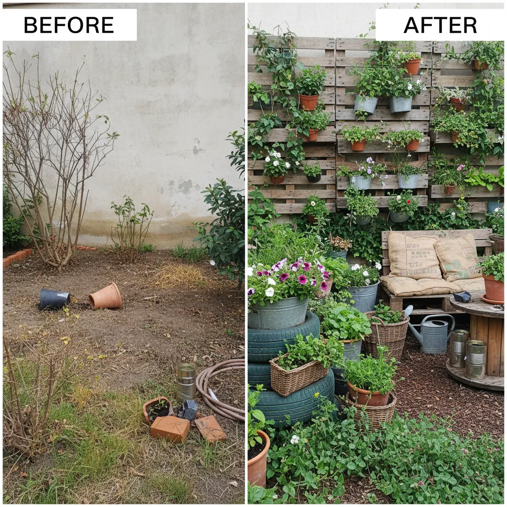 Transformation eines kleinen Gartens: von leer zu üppig bepflanzt mit Layering-Effekt, kostengünstigen Materialien und vertikalen Gartenideen