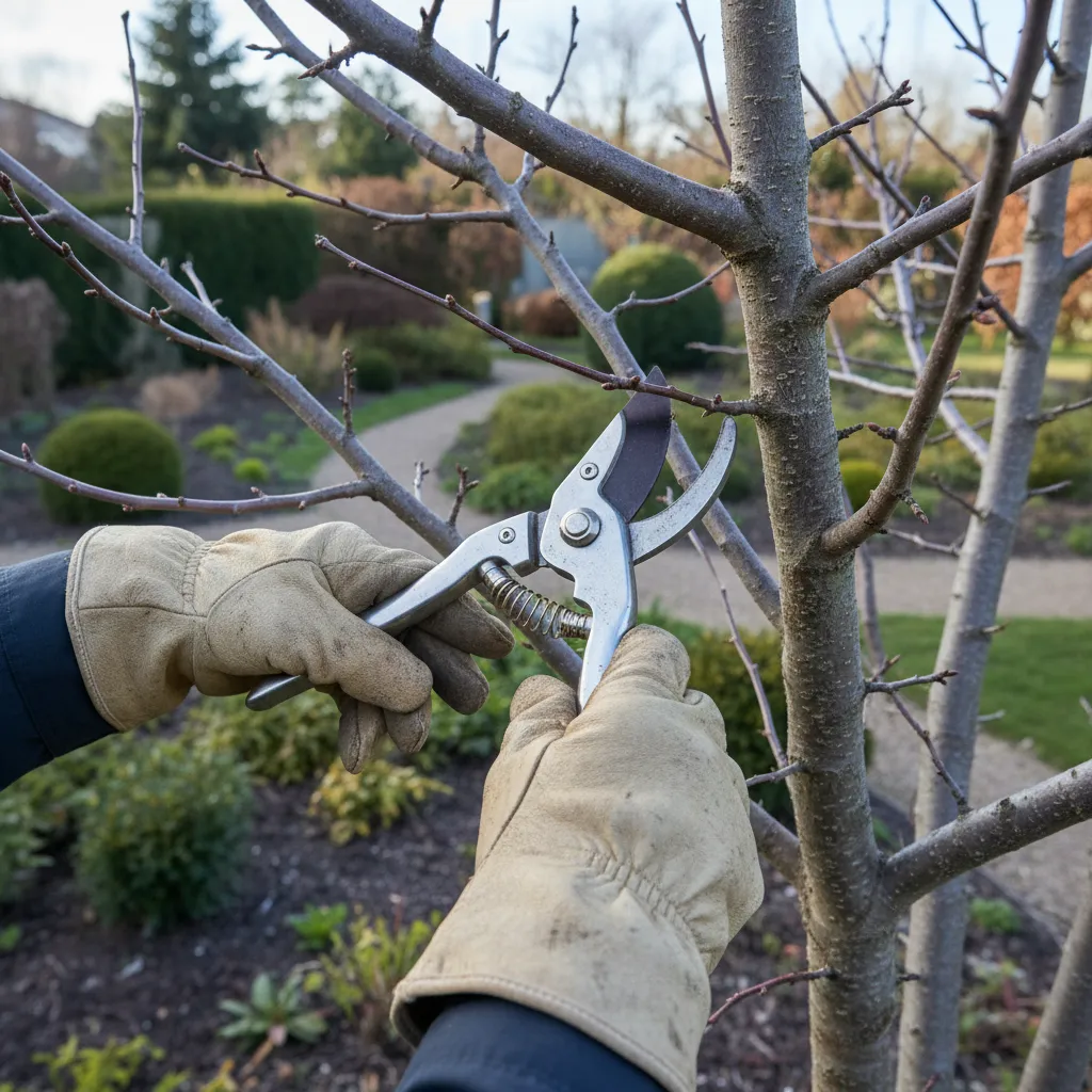 Gartenarbeiten im Januar: Fachgerechter Obstbaumschnitt bei milder Witterung mit scharfer Schere