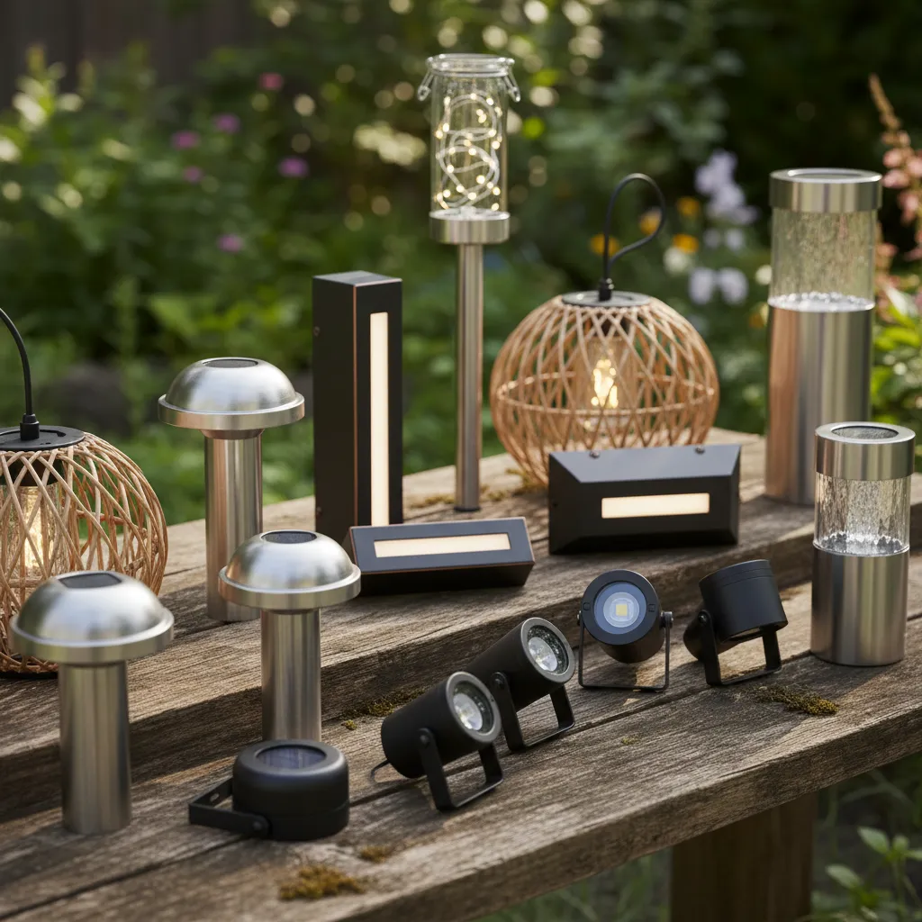 Verschiedene Gartenleuchten und Gartenlampen im Vergleich: Solar-, LED- und stromgeführte Varianten
