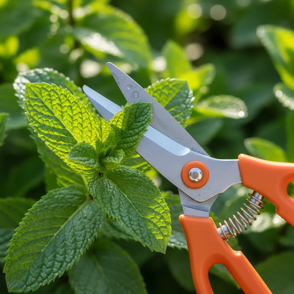 Minze schneiden mit scharfer Gartenschere – der richtige Schnitt beim ersten Rückschnitt im Juni